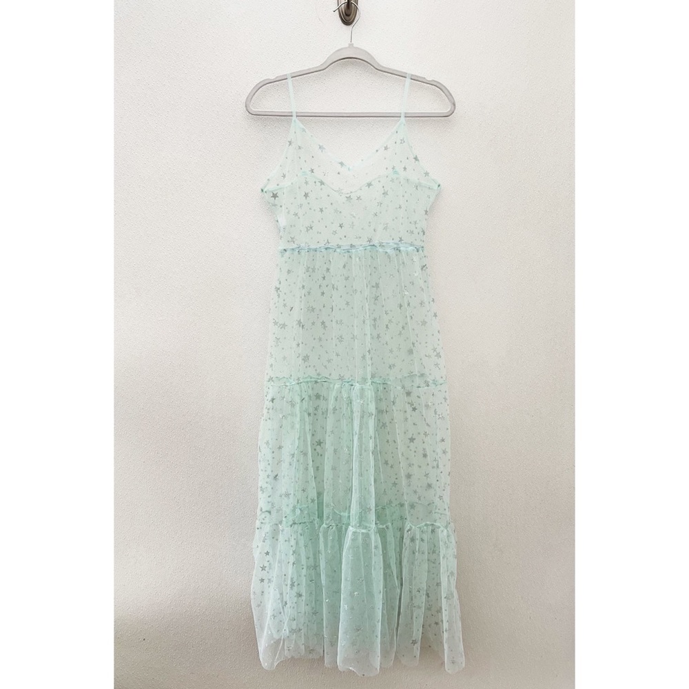 Mint Sheer Stars dress cover up blue green bohemian boho retro celestial hippie